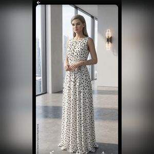 R&K White Maxi Dress with Black Polka Dots
